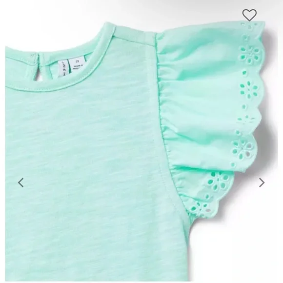 Janie and Jack Light Green Eyelet Sleeve Tee - Picture 3 of 7